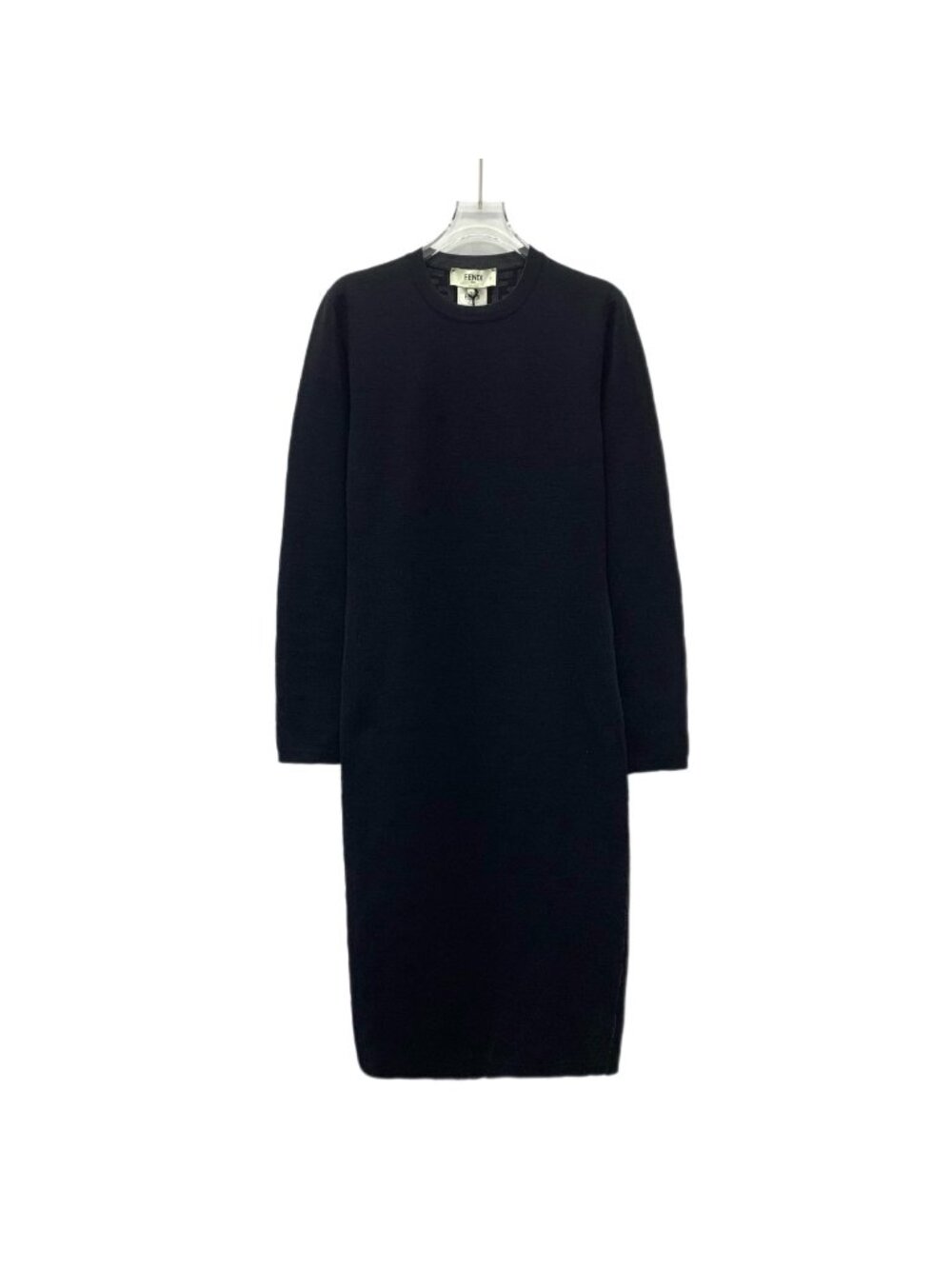 Fendi Black Monogram Lined Wool Knit Long-Sleeve Dress (2022 Collection)